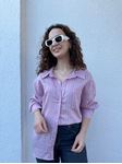Pembe Çizgi Dokulu Oversize Gömlek