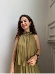 Yağ Yeşili Yakası Boncuklı Kraşlı Elbise
