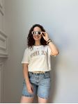 TMMY Beyaz Leopar Yazı Detaylı Basıc T-shirt