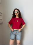 TMMY Kırmızı Yazı Detaylı Basıc T-Shirt