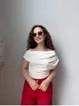 Ekru Drape Detaylı Kayık Yaka Bluz