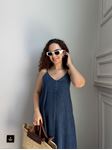 Lacivert İp Askılı Maxi Denim Elbise