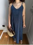 Lacivert İp Askılı Maxi Denim Elbise