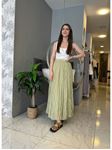 Yeşil Beli Lastikli Kırışık Etek
