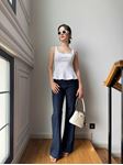 Lacivert Çimalı Straight Jean