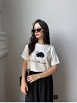 Ekru Yazı & Figür Detaylı T-Shirt
