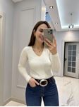 Ekru V Yaka Kaşmirli Triko