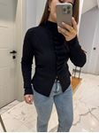 Siyah Kendinden Büzgülü Triko Hırka