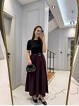 Bordo Kendinden Kemerli Maxi Boy Etek