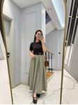 Haki Kendinden Kemerli Maxi Boy Etek