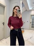 Bordo Kayık Yaka Pullu Simli Triko