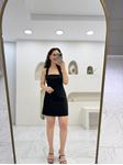 Siyah Boyundan Geçmeli Mini Elbise
