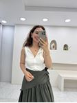 Ekru Çift Yön Fermuarlı Body