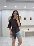 Kahverengi Orijinal Marka Bağlamalı T-Shirt