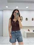 Kahverengi Marka Model Fitilli U Yaka Atlet