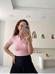 Pembe Polo Yaka Yanları Büzgülü Bluz