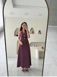 Mürdüm Halter Yaka Taş Düğme Detaylı Etekli Takım