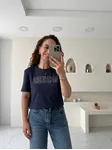 Lacivert Orijinal Marka Taş Baskılı T-Shirt