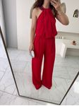 Kırmızı Boncuklu Halter Yaka Tulum
