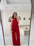 Kırmızı Boncuklu Halter Yaka Tulum