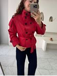 Kırmızı Premium Dik Yaka Kuşaklı Trençkot