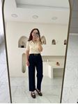 Lacivert Kemerli Rins Yıkama Baggy Jean