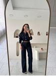 Lacivert Kemerli Önden Düğmeli Denim Tulum