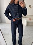 Lacivert Kemerli Önden Düğmeli Denim Tulum