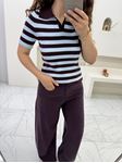 Bebe Mavisi&Mürdüm Çizgili Polo Yaka Triko