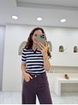 Bebe Mavisi&Mürdüm Çizgili Polo Yaka Triko