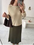 Taş Rengi Kayık Yaka Basic Triko