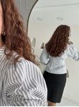 Beyaz Gri Çizgili Çin Düğmeli Vintage Gömlek