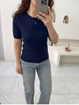 Lacivert Bisiklet Yaka Kısa Kol Triko Bluz