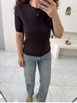 Kahverengi Bisiklet Yaka Kısa Kol Triko Bluz