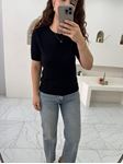 Siyah Bisiklet Yaka Kısa Kol Triko Bluz