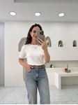 Ekru Bisiklet Yaka Kısa Kol Triko Bluz