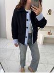 Siyah Garnili Poplin Çizgili Kaşe Ceket