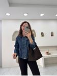 Lacivert Kadife Yaka Torba Cep Denim Ceket