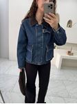 Lacivert Kadife Yaka Torba Cep Denim Ceket